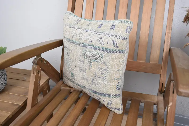 14x14 Beige Pillow Cover, Ethnical Kilim Rug Pillow, Shabby Chic Cushion Case, Pillow, Boho Pillow Sham Cover, Throw Kilim Pillow - 3