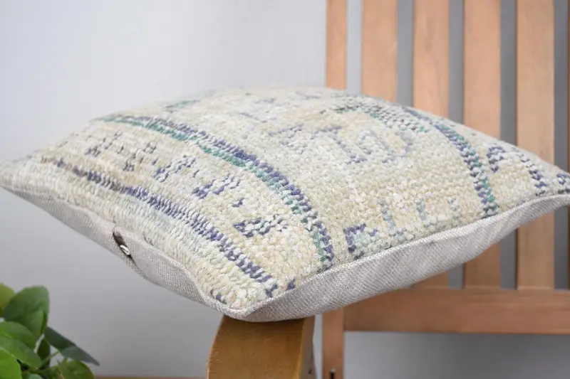 14x14 Beige Pillow Cover, Ethnical Kilim Rug Pillow, Shabby Chic Cushion Case, Pillow, Boho Pillow Sham Cover, Throw Kilim Pillow - 6