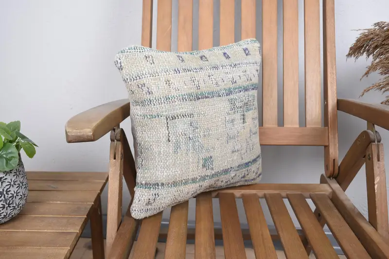 14x14 Beige Pillow Cover, Ethnical Kilim Rug Pillow, Shabby Chic Cushion Case, Pillow, Boho Pillow Sham Cover, Throw Kilim Pillow - 2