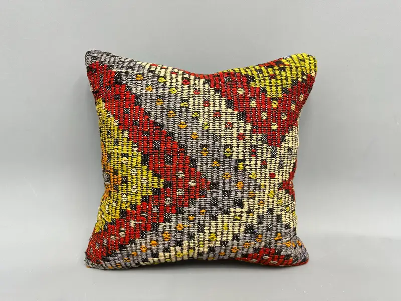 18x18 Red Cushion Case, Ethnical Kilim Rug Pillow, Chair Cushion Case, Pillow Case, Boho Pillow Sham Cover, Kilim Pillow Cover - 4