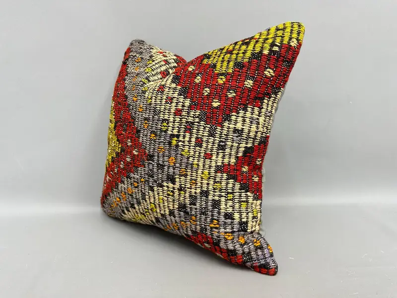 18x18 Red Cushion Case, Ethnical Kilim Rug Pillow, Chair Cushion Case, Pillow Case, Boho Pillow Sham Cover, Kilim Pillow Cover - 3