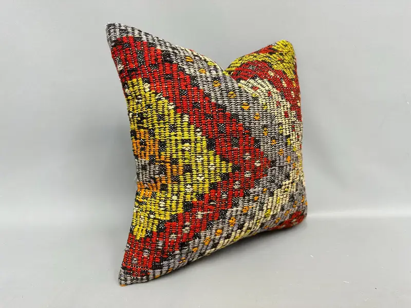 18x18 Red Cushion Case, Ethnical Kilim Rug Pillow, Chair Cushion Case, Pillow Case, Boho Pillow Sham Cover, Kilim Pillow Cover - 2