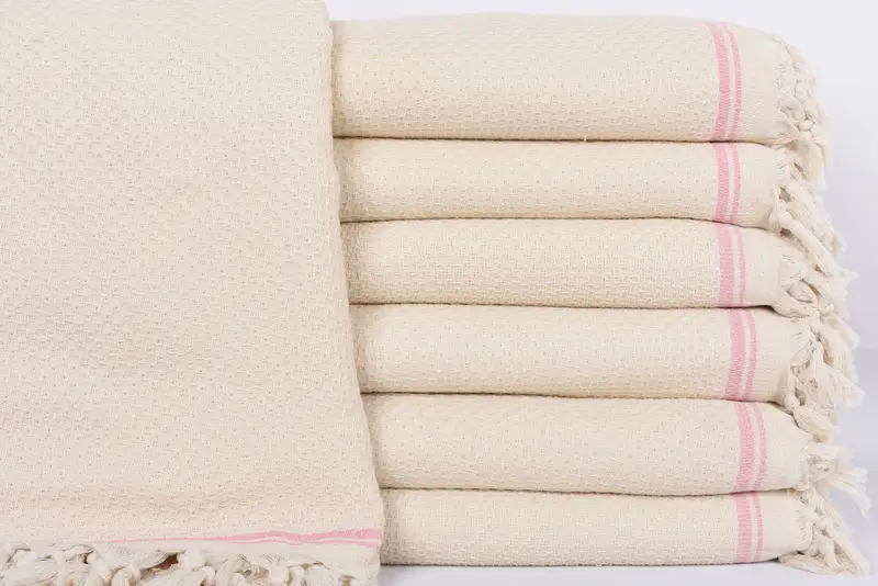 Turkish Throw Blanket Pink Striped, 93x91 Inches, Organic Cotton