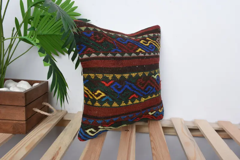 Handmade Throw Cushion Case, Pet Pillow, Pillow for Sofa, Pillow Cover, Gift Pillow, Boho Pillow, 14x14 Red Cushion Case, Southwestern Cushion Case - 4