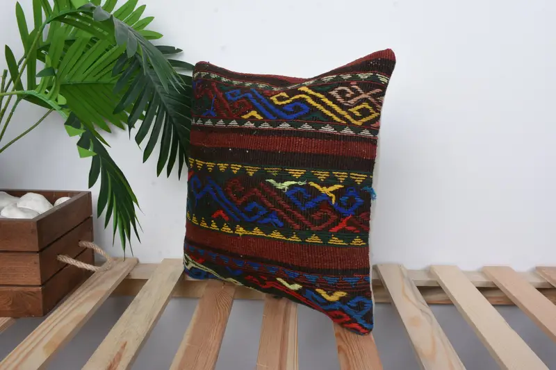 Handmade Throw Cushion Case, Pet Pillow, Pillow for Sofa, Pillow Cover, Gift Pillow, Boho Pillow, 14x14 Red Cushion Case, Southwestern Cushion Case - 5