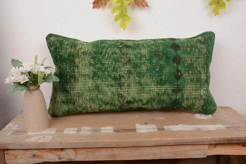 Handgefertigtes südwestliches grünes Wurfkissen, 12x24 Vintage Kissen