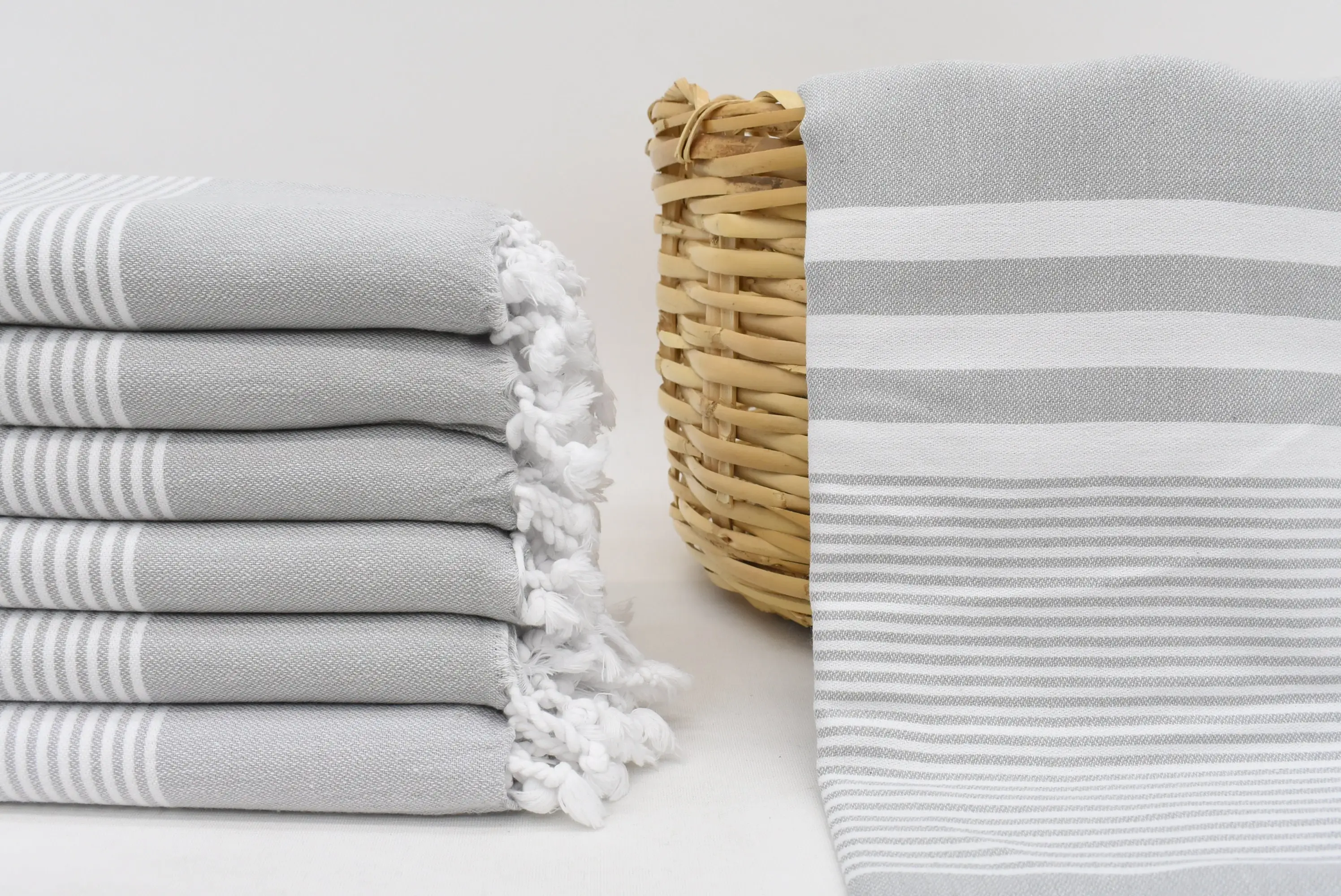 Light Gray Striped Organic Cotton Beach Towel, 70x40 Inches - 1