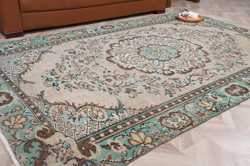 5.5x8.9 ft Halı, Büyük Vintage Halı, Kahverengi Oushak Bitkiler ve ağaçlar Halı - 1