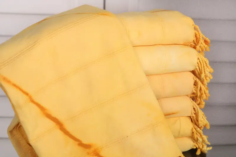 Beach Towel Striped Tie Dye Dark Yellow Cotton, 38x63 Inches