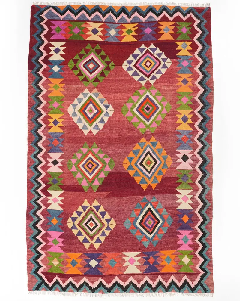 レッドレインボーラグ、6.3x9.3フィートの鮮やかな装飾