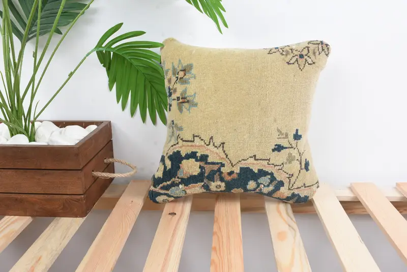 Antique Pillows, Throw Kilim Pillow, Cushion, Interior Designer Pillow, Vintage Kilim Pillow Pillow Sham, 12x12 Green Pillow Case - 1