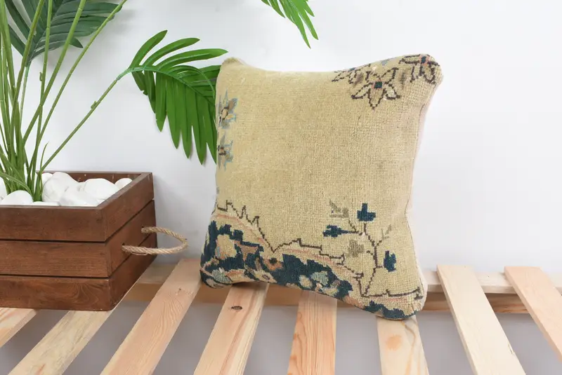 Antique Pillows, Throw Kilim Pillow, Cushion, Interior Designer Pillow, Vintage Kilim Pillow Pillow Sham, 12x12 Green Pillow Case - 5