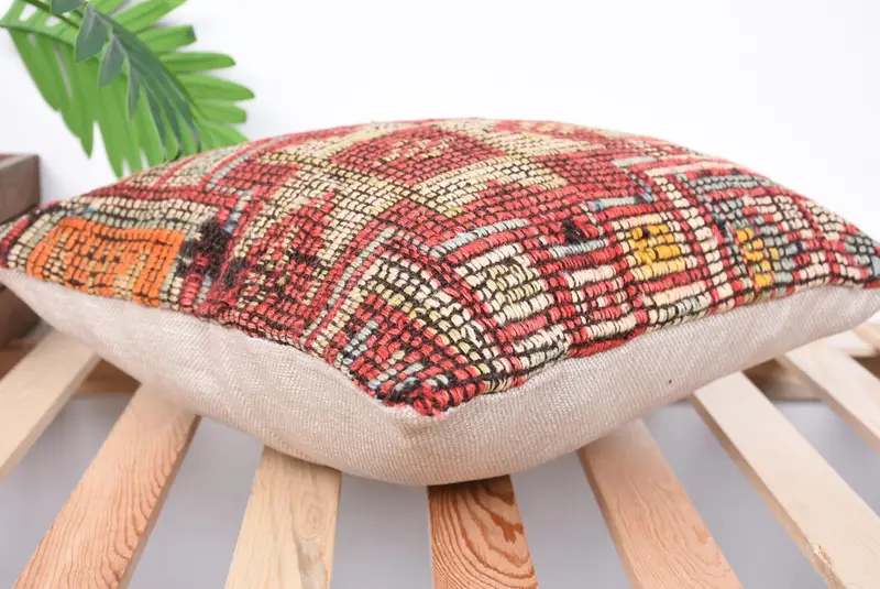 Sustainable Pillow Cover, 16x16 Red Pillow Case, Cushion Case, Aesthetic Cushion Case, Kilim Pillow, Boho Pillow, Boho Pillow Sham Cover - 6