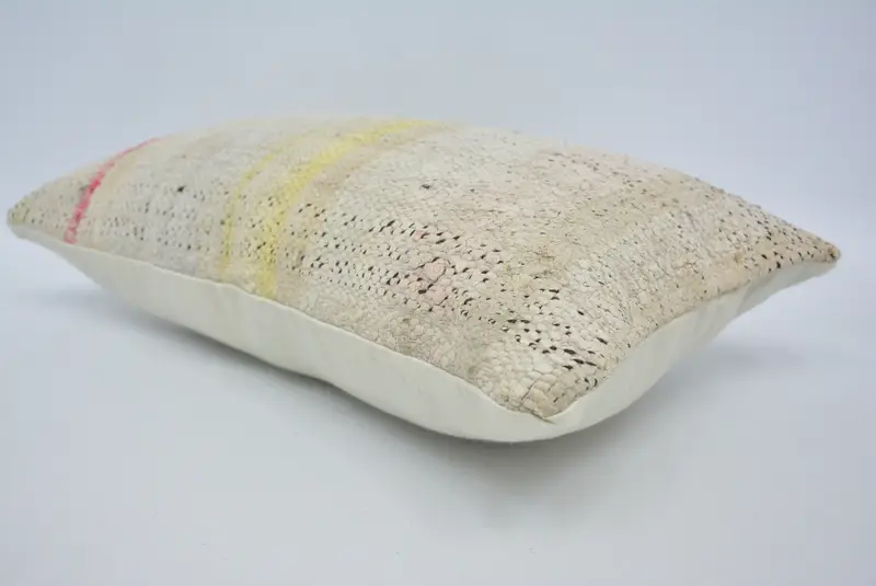 Throw Kilim Pillow, Cushion Cover, 12x20 White Cushion, Boho Pillow Sham Cover, Sustainable Pillow Case, Kilim Cushion Sham, Couch Pillow - 6
