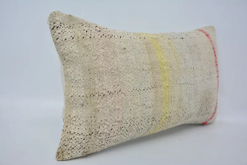 Throw Kilim Pillow, Cushion Cover, 12x20 White Cushion, Boho Pillow Sham Cover, Sustainable Pillow Case, Kilim Cushion Sham, Couch Pillow - 3