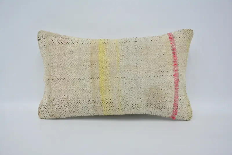 Throw Kilim Pillow, Cushion Cover, 12x20 White Cushion, Boho Pillow Sham Cover, Sustainable Pillow Case, Kilim Cushion Sham, Couch Pillow - 1