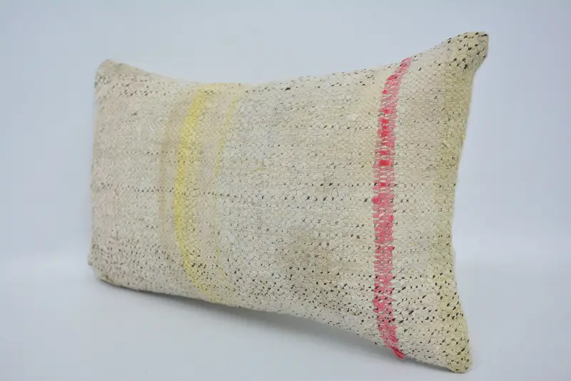 Throw Kilim Pillow, Cushion Cover, 12x20 White Cushion, Boho Pillow Sham Cover, Sustainable Pillow Case, Kilim Cushion Sham, Couch Pillow - 4