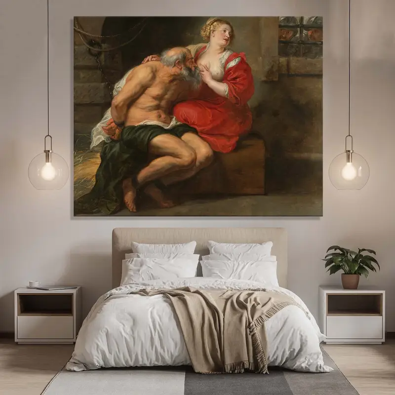 Peter Paul Rubens, Cimon und Pero, Vintage Retro -Wandkunst, berühmte Tischwandkunst, stillende Frau, Mann küsst Brust, große Wandkunst - 2