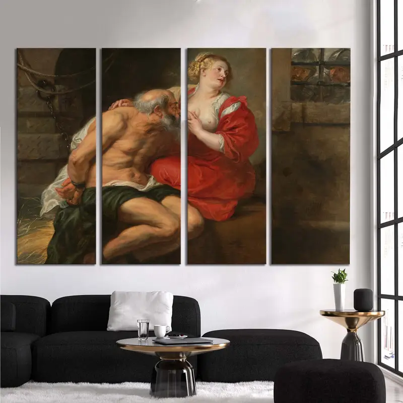 Peter Paul Rubens, Cimon und Pero, Vintage Retro -Wandkunst, berühmte Tischwandkunst, stillende Frau, Mann küsst Brust, große Wandkunst - 4