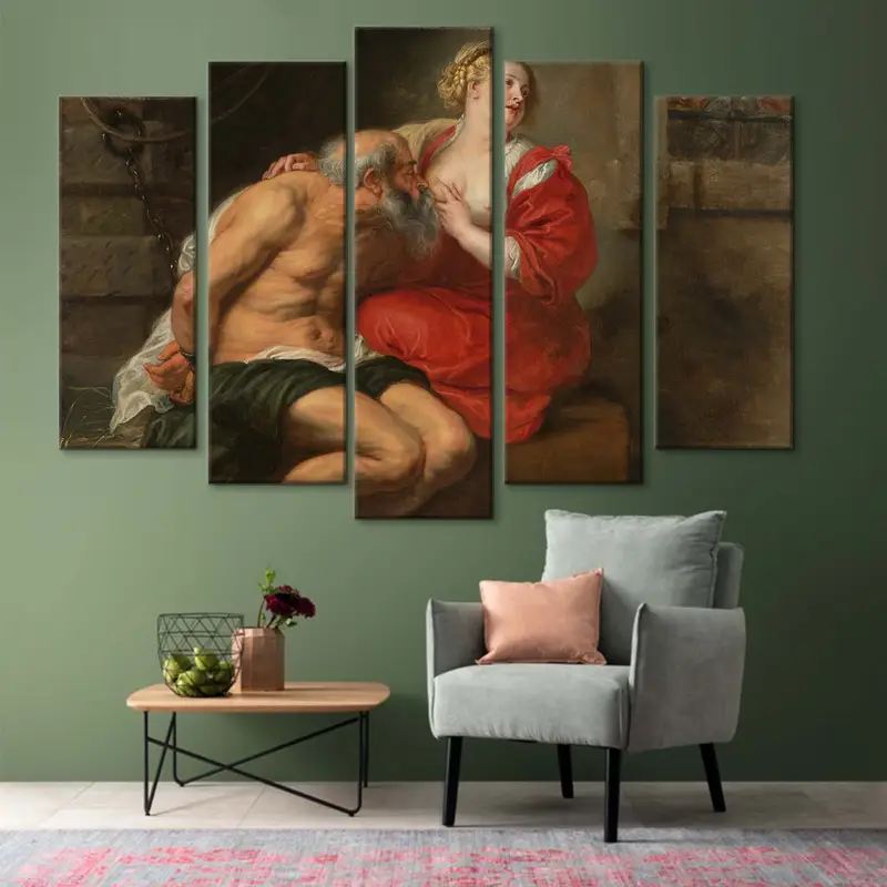 Peter Paul Rubens, Cimon und Pero, Vintage Retro -Wandkunst, berühmte Tischwandkunst, stillende Frau, Mann küsst Brust, große Wandkunst - 5