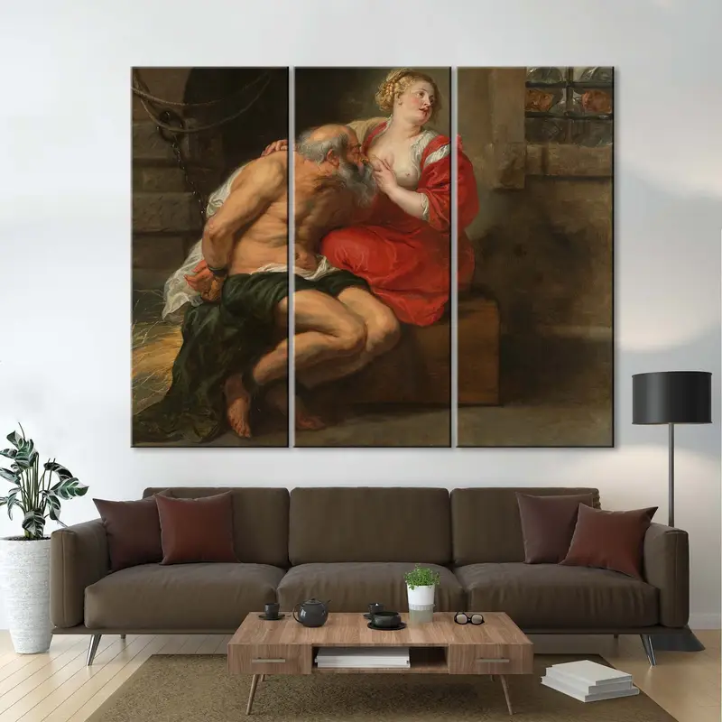 Peter Paul Rubens, Cimon und Pero, Vintage Retro -Wandkunst, berühmte Tischwandkunst, stillende Frau, Mann küsst Brust, große Wandkunst - 3