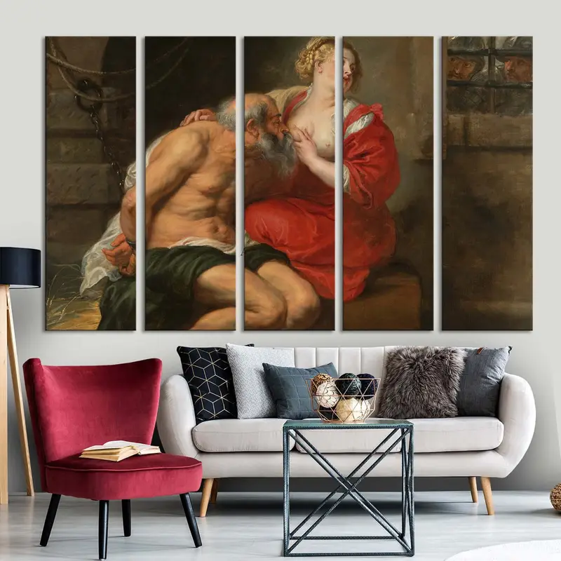 Peter Paul Rubens, Cimon und Pero, Vintage Retro -Wandkunst, berühmte Tischwandkunst, stillende Frau, Mann küsst Brust, große Wandkunst - 1