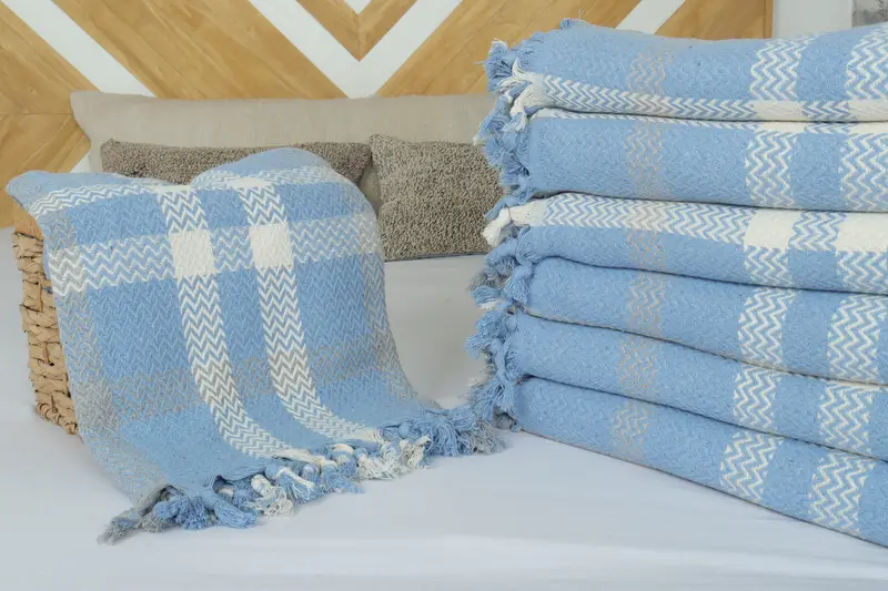 Aesthetic Blanket, Throw Blanket, Grandma Gift, Customized Turkish Blanket, 90x80 Cotton Striped Towel, Monogram Blanket, Woven Throw Blanket - 4