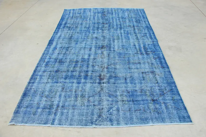 Vintage Oushak Büyük Halı 5,3x8,6 ft (162x262 cm), Türk Mavisi İkat Yün Halı - 1