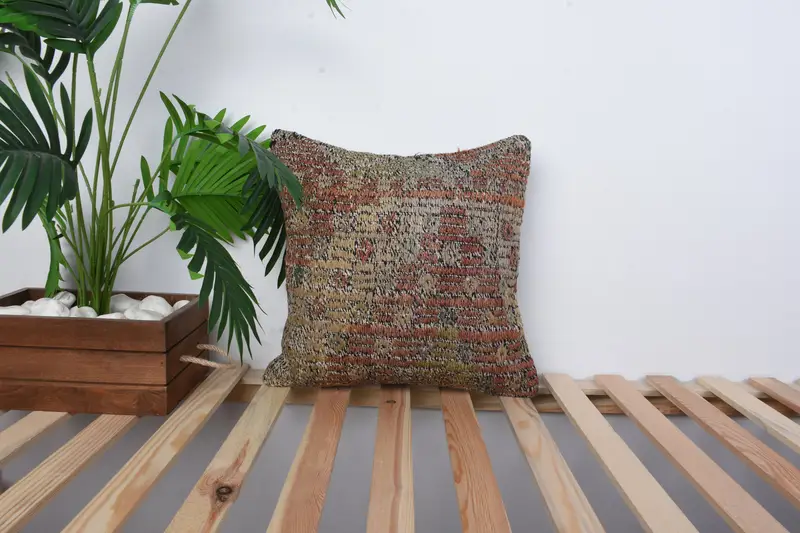 Ethnic Cushion Cover, Outdoor Throw Cushion, Cushion Cover, 16x16 Red Cushion, Home Decor Pillow, Vintage Kilim Pillow, Throw Kilim Pillow - 1