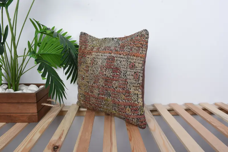 Ethnic Cushion Cover, Outdoor Throw Cushion, Cushion Cover, 16x16 Red Cushion, Home Decor Pillow, Vintage Kilim Pillow, Throw Kilim Pillow - 5