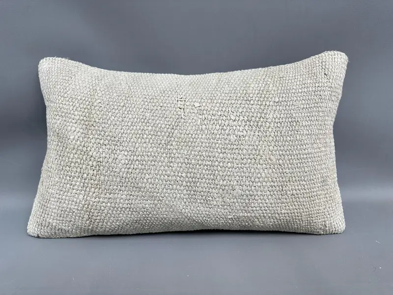 Handmade Kilim Cushion, Cushion Cover, 12x20 Beige Pillow Sham, Vintage Pillow, Seat Cushion, Cozy Throw Pillow Sham, Interior Designer Pillow - 4