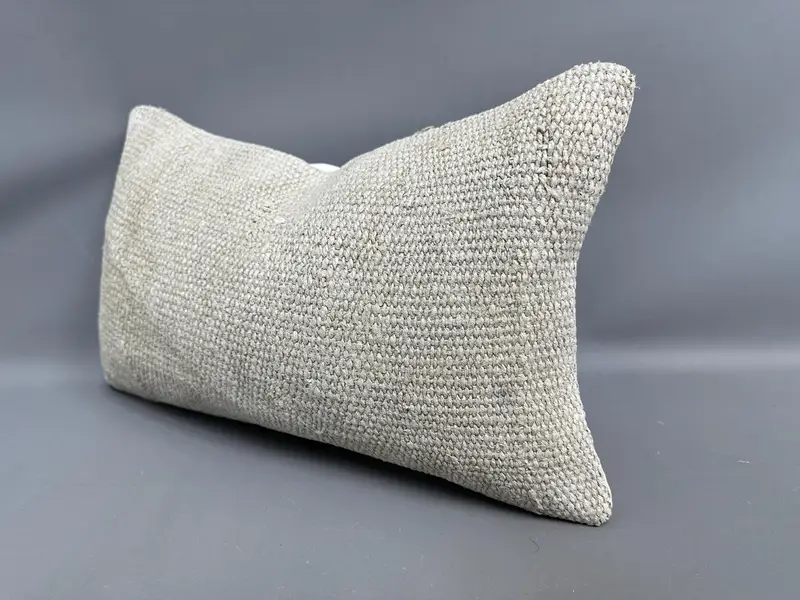 Handmade Kilim Cushion, Cushion Cover, 12x20 Beige Pillow Sham, Vintage Pillow, Seat Cushion, Cozy Throw Pillow Sham, Interior Designer Pillow - 3