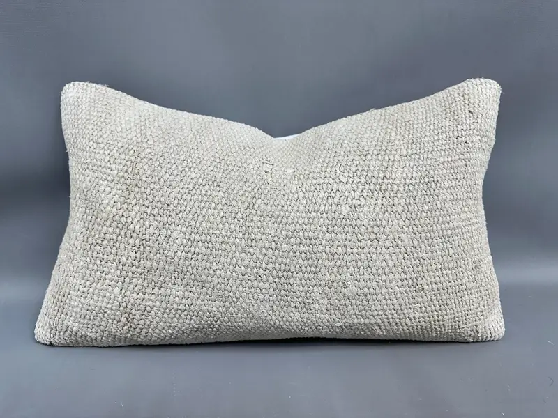 Handmade Kilim Cushion, Cushion Cover, 12x20 Beige Pillow Sham, Vintage Pillow, Seat Cushion, Cozy Throw Pillow Sham, Interior Designer Pillow - 1