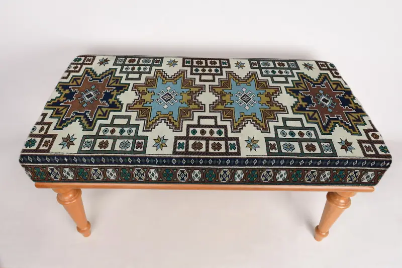 Modüler Kilimden Esinlenen Osmanlı, Mavi ve Bej Yün Karışımı Osmanlı