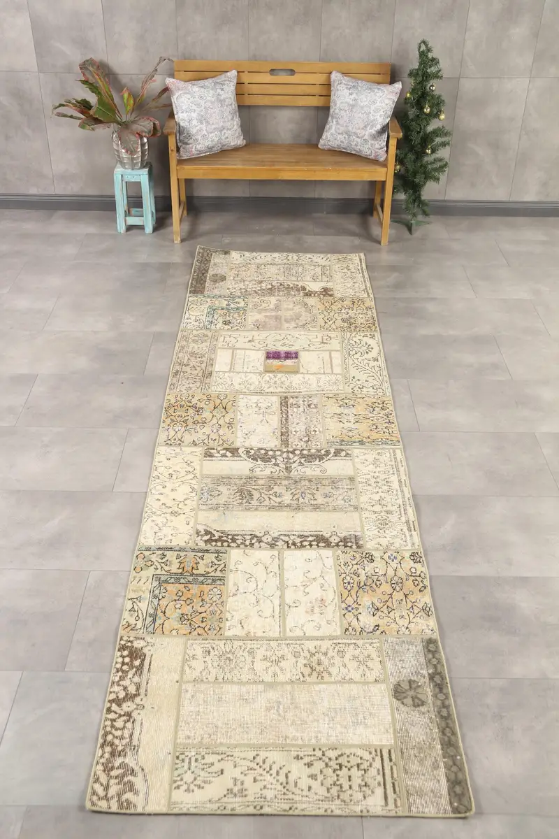 3.1x11.3 ft Rug, Vintage Turkish Runner Rug, Brown Oushak Wool Rug - 1