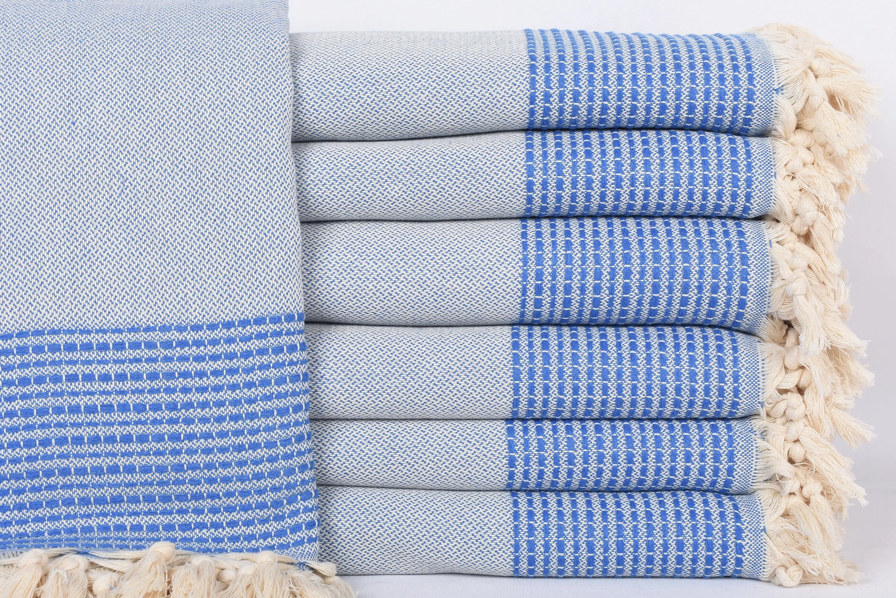 Parliament Blue Striped Organic Cotton Blanket, 95x91 Inches - 1