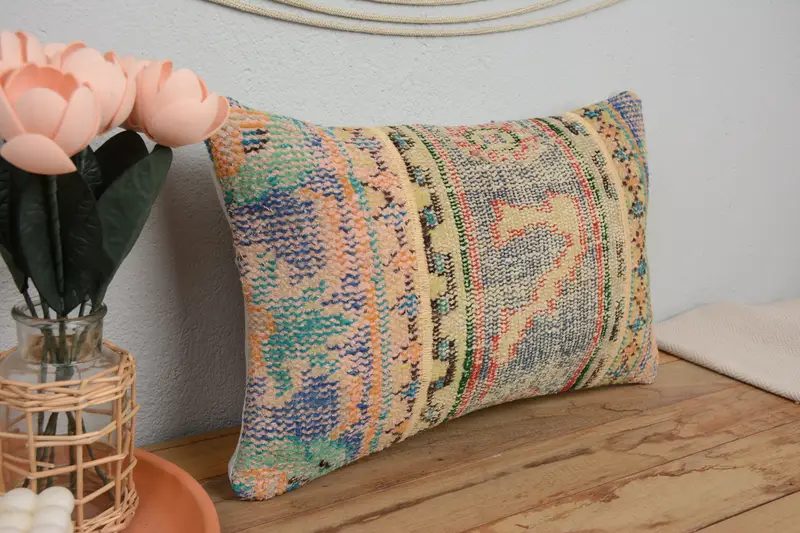 Pillow for Couch, Pillow Case, Home Decor Pillow, Pastel Pillow Cover, Cotton Pillow Case, 12x20 Blue Cushion Cover, Pastel Pillow, Turkish Pillow - 1