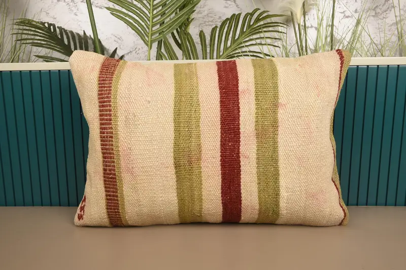 Wool Minimalist Throw Cushion Case, Thanksgiving Gift Green Striped Gift Cushion Cover - 1