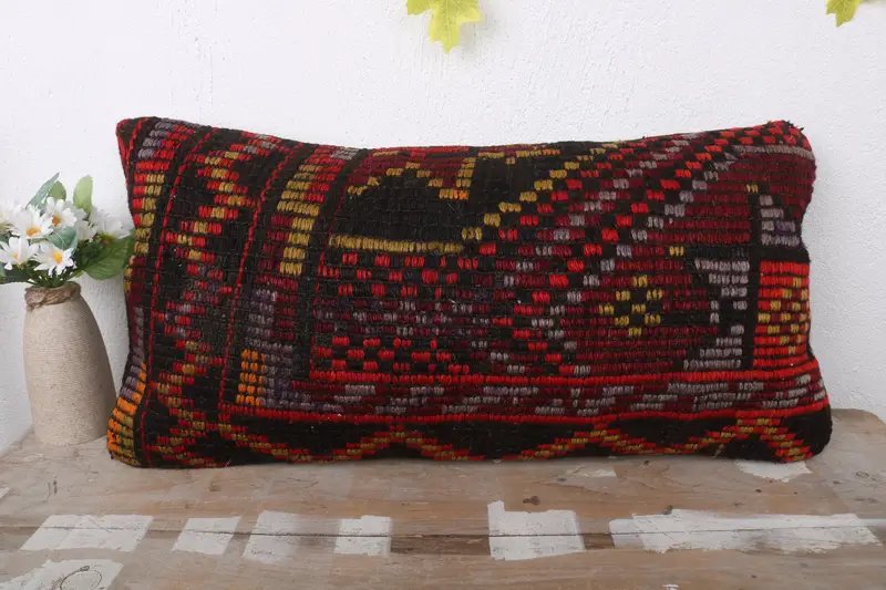Pillow Cover, Retro Throw Pillow, Kilim Cushion Sham, Kilim Pillow, Boho Pillow Sham Cover, 12x24 Brown Pillow Sham - 2