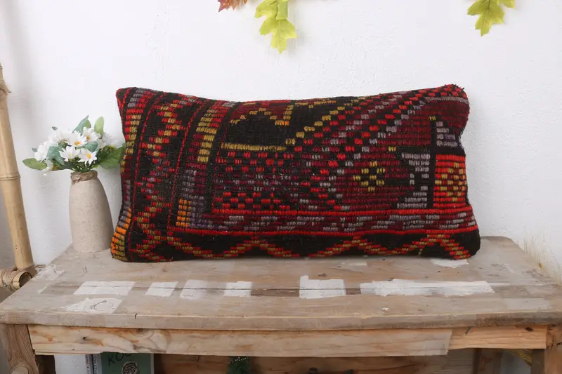 Pillow Cover, Retro Throw Pillow, Kilim Cushion Sham, Kilim Pillow, Boho Pillow Sham Cover, 12x24 Brown Pillow Sham - 1