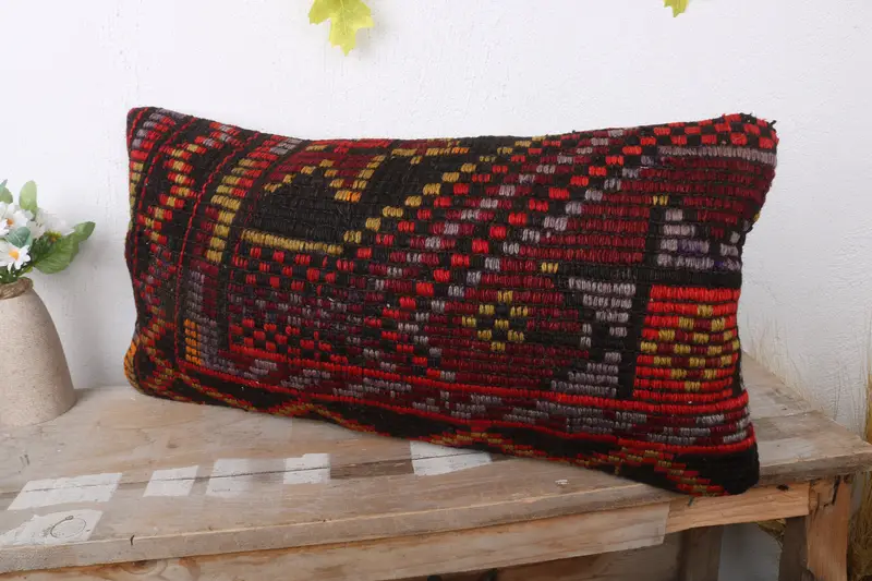 Pillow Cover, Retro Throw Pillow, Kilim Cushion Sham, Kilim Pillow, Boho Pillow Sham Cover, 12x24 Brown Pillow Sham - 4