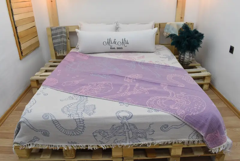 Bachelorette Gifts, Decorative Blanket, Wedding Favors, 96x76 Cotton Sea Creatures and Mermaid Design Towel, Spooky Bachelorette Party, Grandma Gift - 7