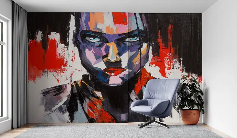 Paper Wall Art, Modern Wall Paper, Abstract Mural, Abstract Human Painting, Bright Wall Paper, Abstract Portrait Wallpaper, - 4