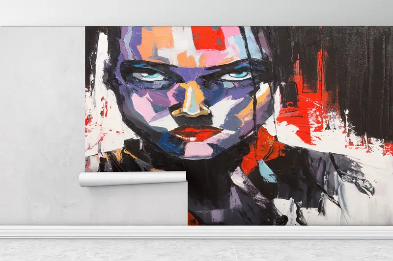 Paper Wall Art, Modern Wall Paper, Abstract Mural, Abstract Human Painting, Bright Wall Paper, Abstract Portrait Wallpaper, - 1