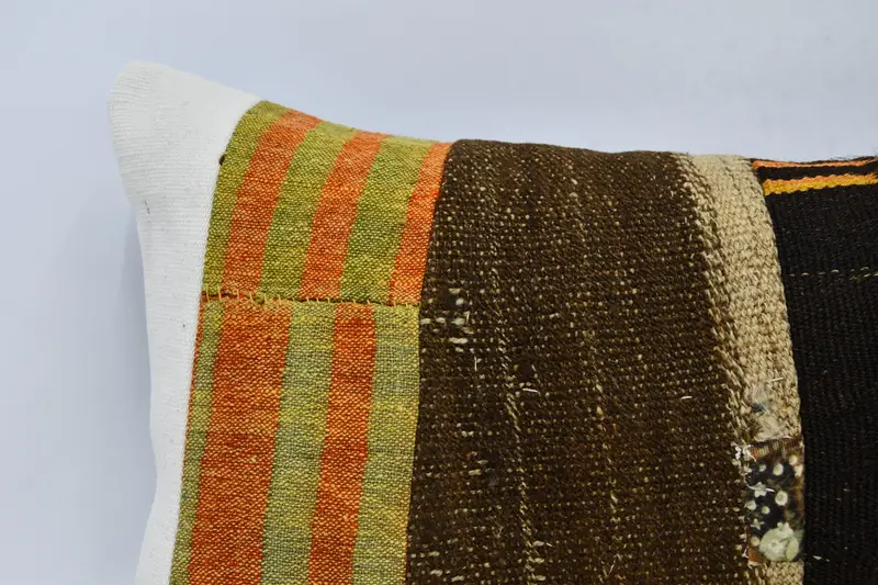 Vintage Kilim Pillow Cushion, Pillow for Couch, Pillow Cover, Seat Pillow Case, Boho Pillow, Boho Pillow Sham Cover, 16x36 Brown Pillow Case - 2