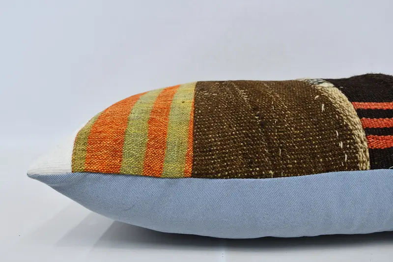 Vintage Kilim Pillow Cushion, Pillow for Couch, Pillow Cover, Seat Pillow Case, Boho Pillow, Boho Pillow Sham Cover, 16x36 Brown Pillow Case - 5
