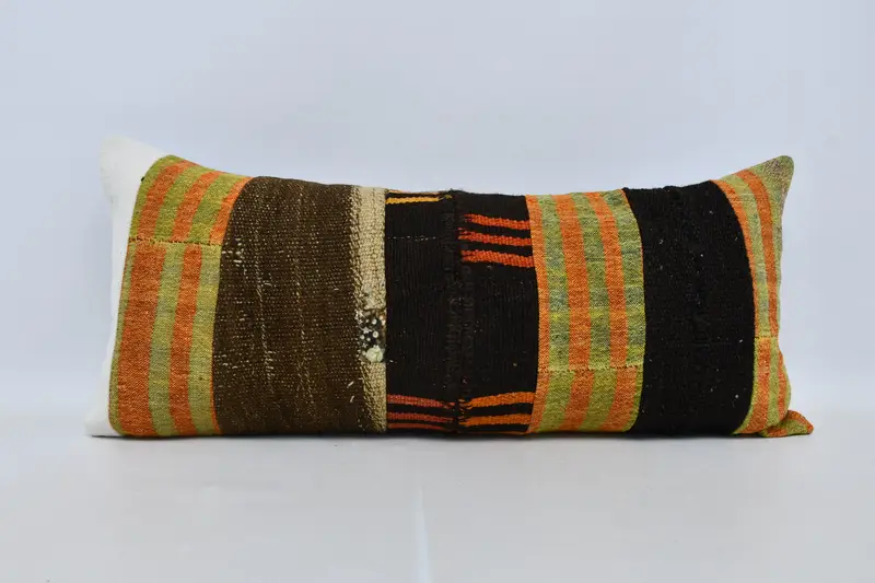 Vintage Kilim Pillow Cushion, Pillow for Couch, Pillow Cover, Seat Pillow Case, Boho Pillow, Boho Pillow Sham Cover, 16x36 Brown Pillow Case - 1