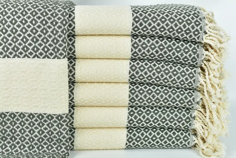 70x40 Cotton Geometric Towel, Embroidered Towel, Wedding Gifts Towel, Lightweight towel, Luxury Turkish beach towel with fringe, Baby Boy Gift - 1