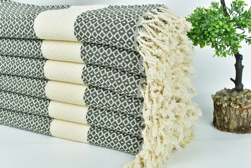 70x40 Cotton Geometric Towel, Embroidered Towel, Wedding Gifts Towel, Lightweight towel, Luxury Turkish beach towel with fringe, Baby Boy Gift - 3