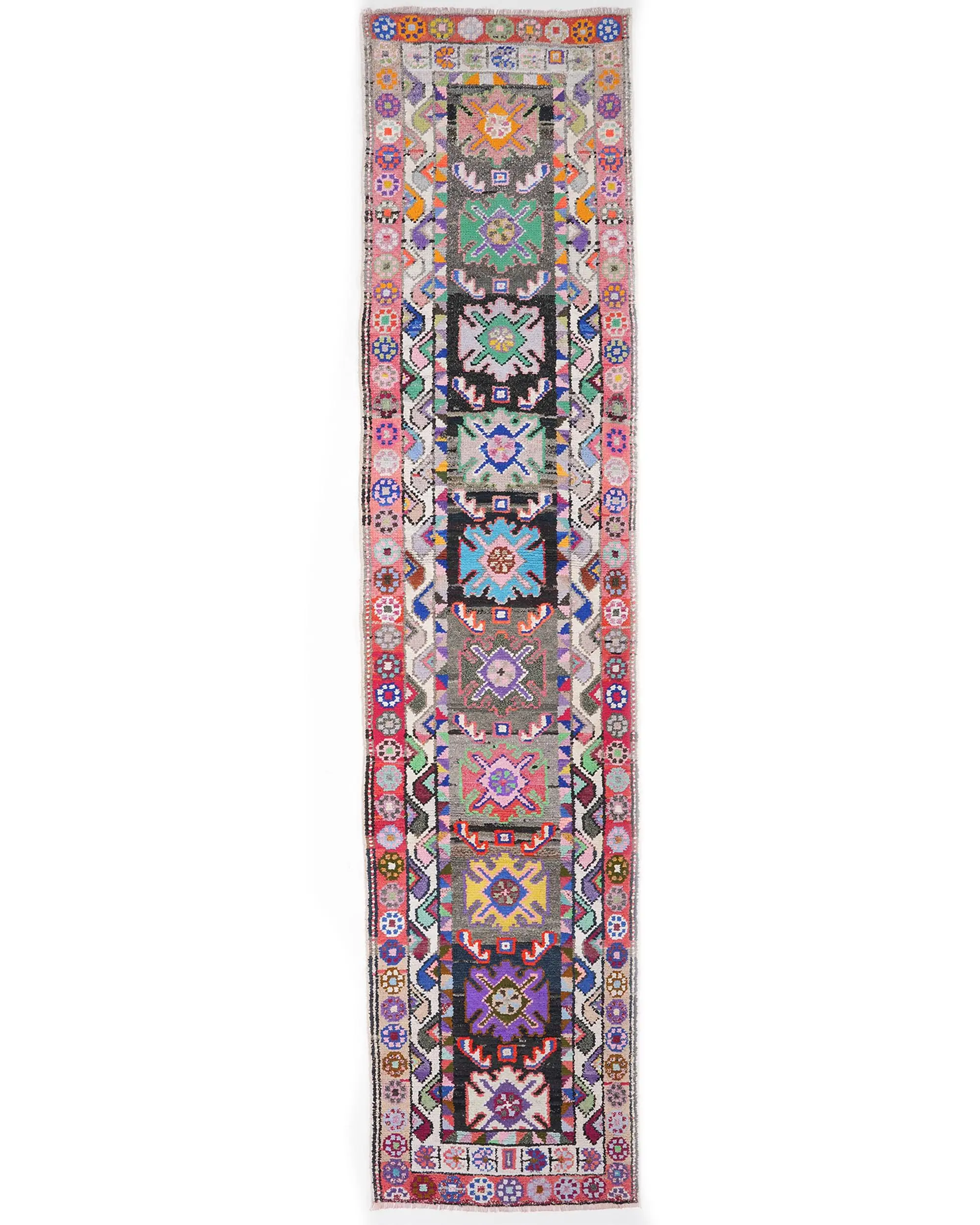 Alfombra turca vintage Runner de 2,9x12,9 pies, alfombra de lana floral roja - 1